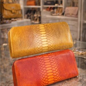 Two Vintage Snakeskin-Embossed Frame Clutch Statement Evening Bag